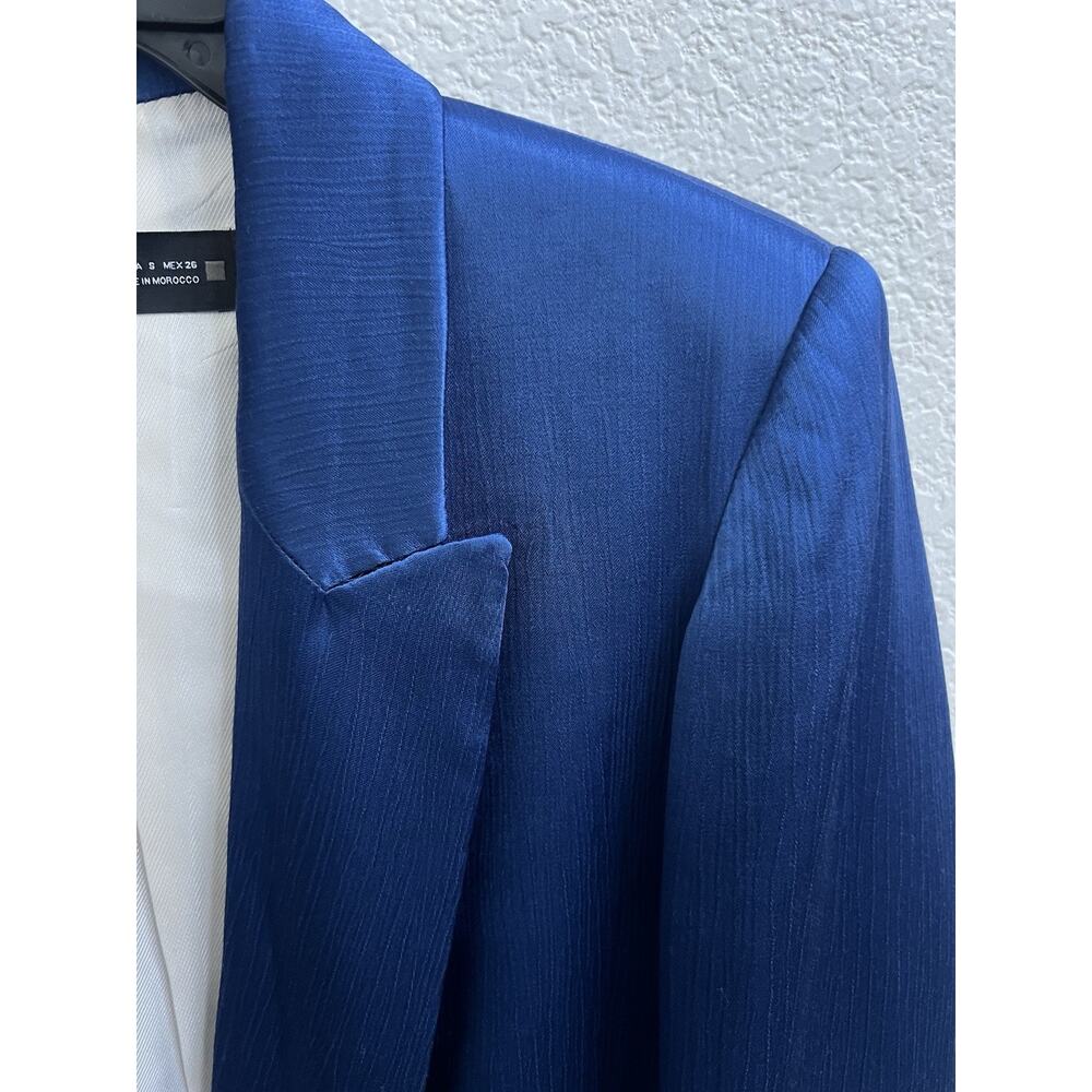 Zara Royal Blue Satin Blogger's Fave Blazer Jacket Women's Sz S Oversized - Picture 3 of 8